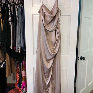 Birdy Grey Strapless Satin Dress in Beige